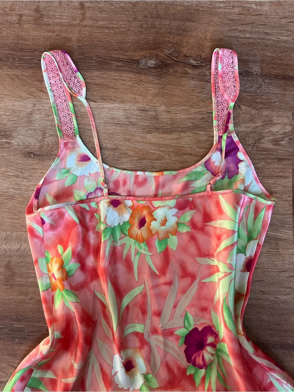 Floral Coral Tank Dress with Green & Purple Accents